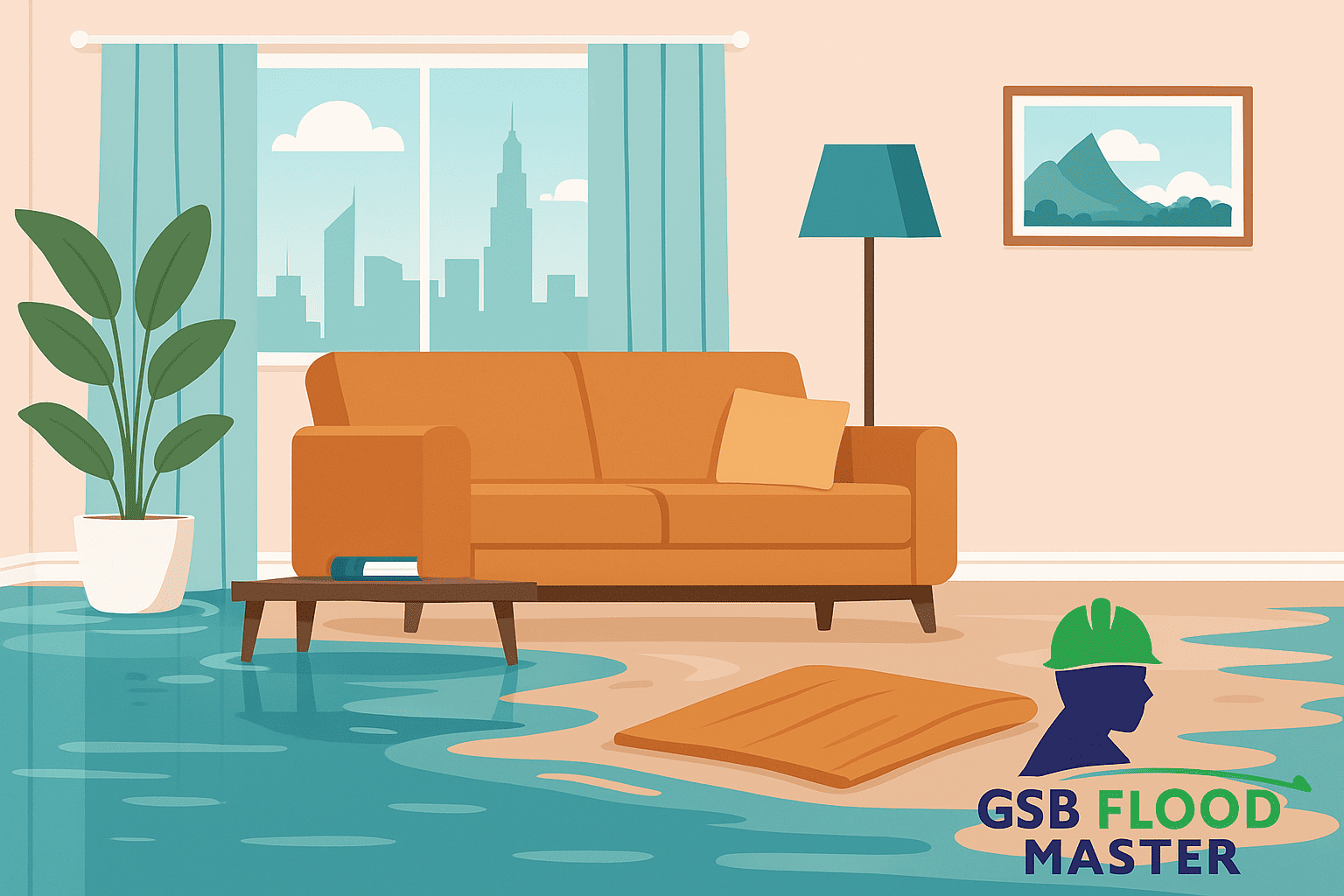 Flooded living room in a Perth home needing emergency water restoration